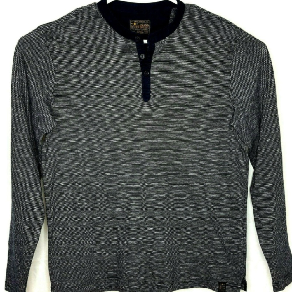 Lucky Brand Mens Blue White Long Sleeve Henley Lg